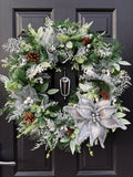Deluxe 65cm Silver Poinsettia Christmas Wreath