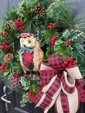 60cm Owl/Buffalo Check Christmas Wreath