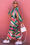 Caroline Pussybow Pleated Colour Block Maxi Dress