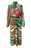Caroline Pussybow Pleated Colour Block Maxi Dress