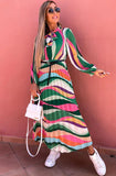 Caroline Pussybow Pleated Colour Block Maxi Dress