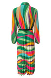 Caroline Pussybow Pleated Colour Block Maxi Dress