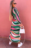 Caroline Pussybow Pleated Colour Block Maxi Dress