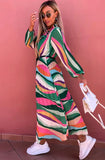 Caroline Pussybow Pleated Colour Block Maxi Dress